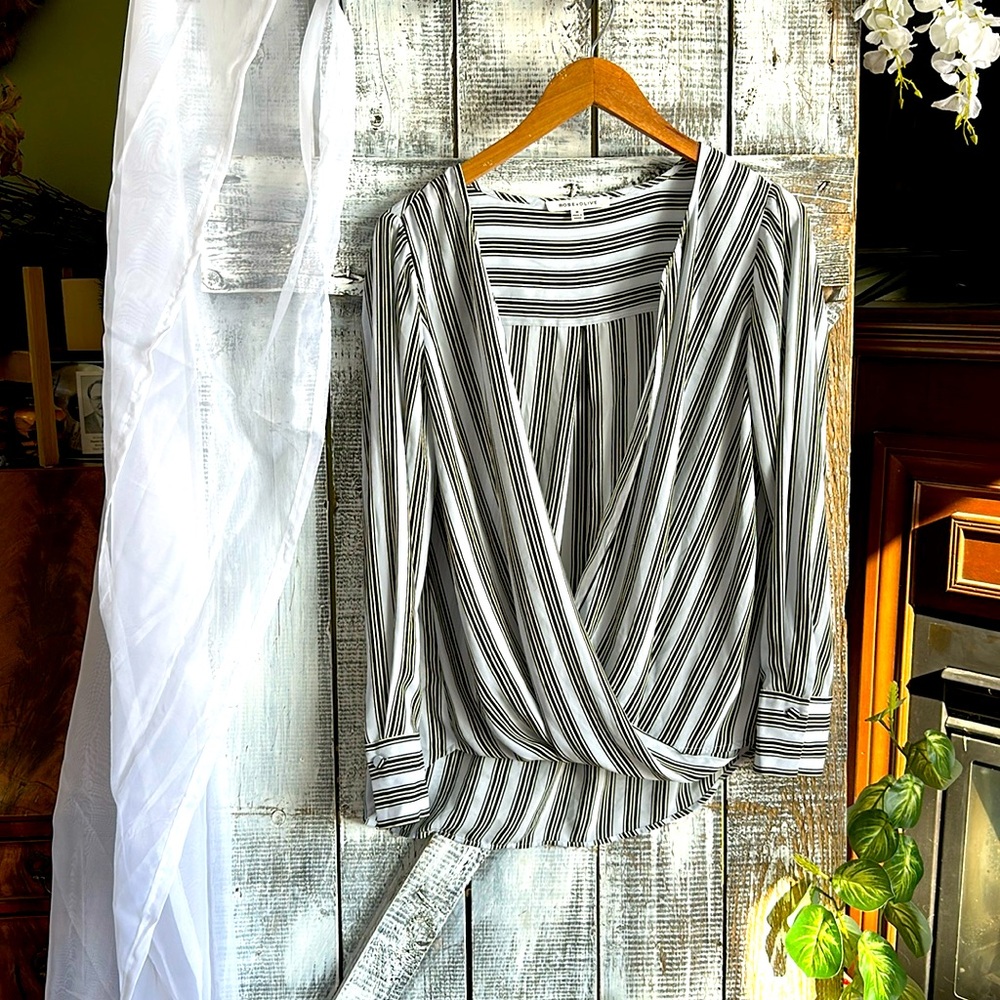 Baby blue, white and black blouse.